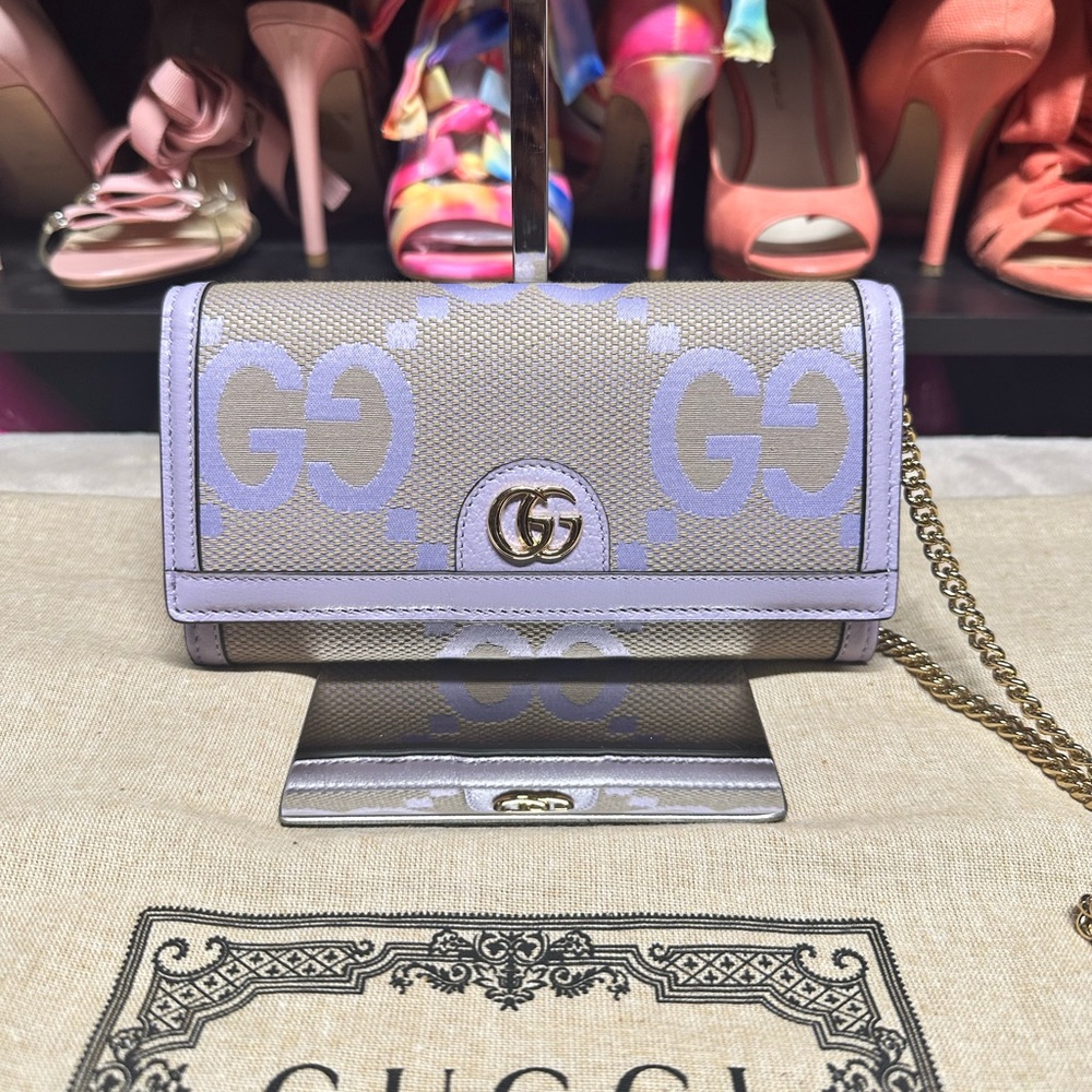 Gucci Ophidia Wallet on Chain Jumbo GG Purple and Beige Clutch